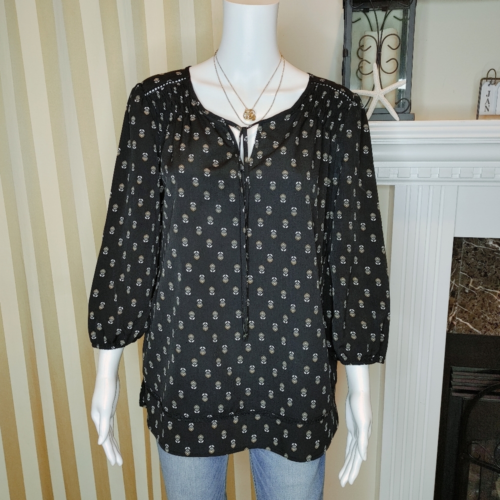 VERA WANG PRINCESS FLORAL TUNIC, BLACK L